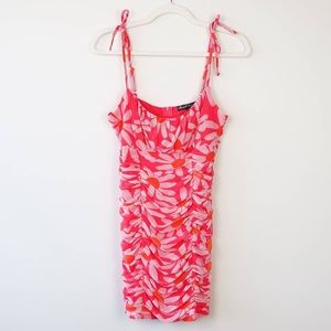 Midnight Doll Floral Ruched Mesh Mini Dress